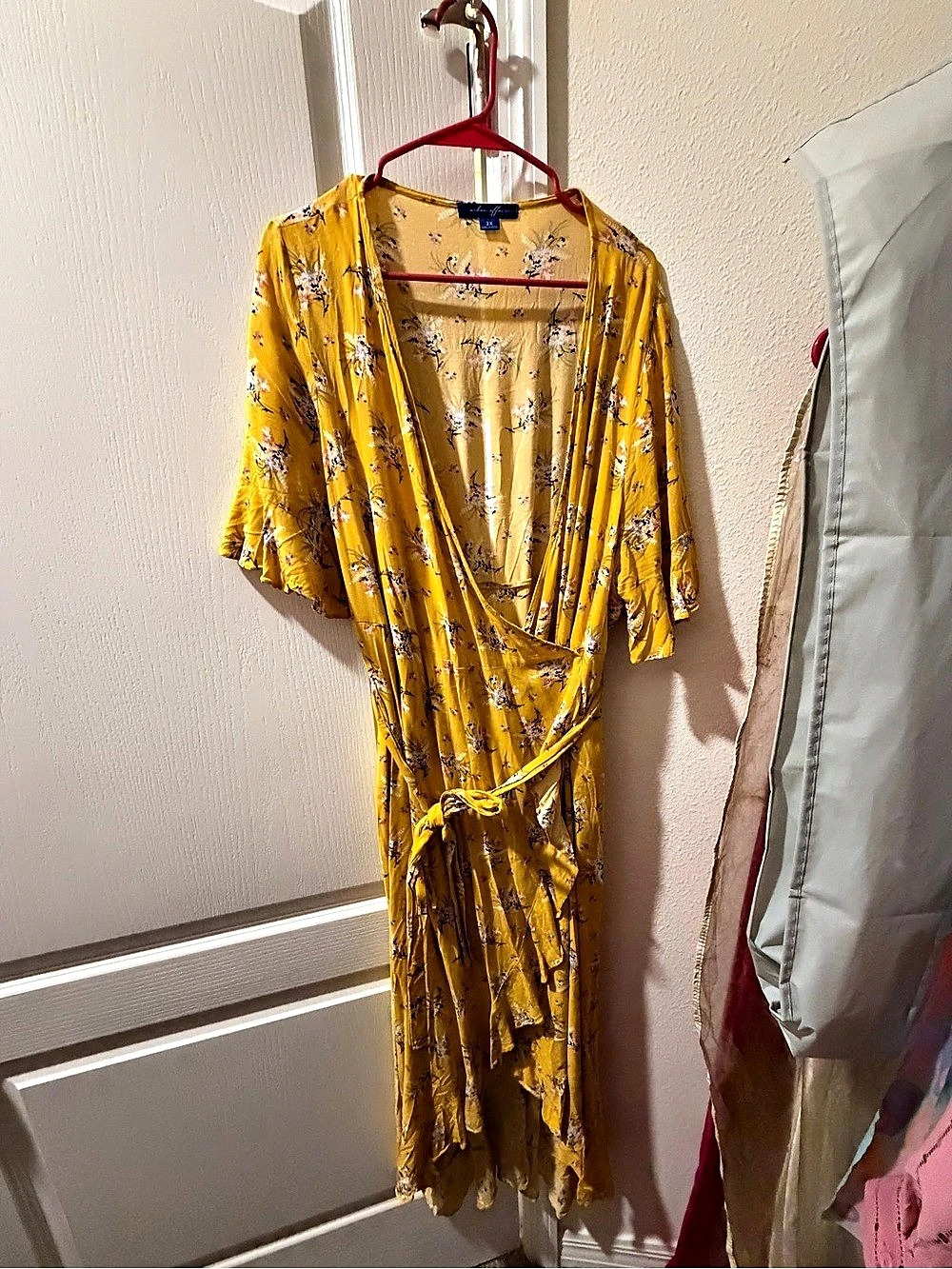 Urban Affair Yellow Floral Wrap Dress, Size 2X